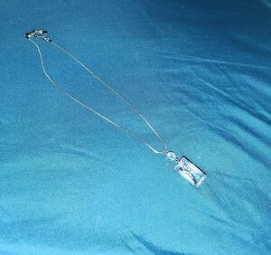 Classic Silver Necklace with Clear Rectangular Crystal Pendant